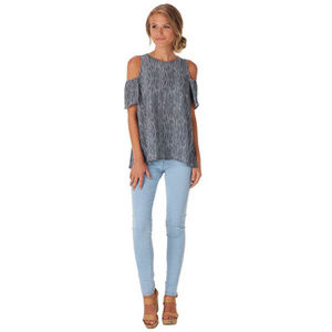 Lawson Cold Shoulder Top in Black/White Stripe, Lg